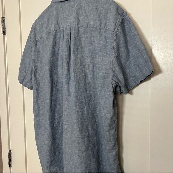 Tommy Hilfiger Shirt Mens Size XL Blue Button Down Short Sleeve Linen Blend - Picture 7 of 13